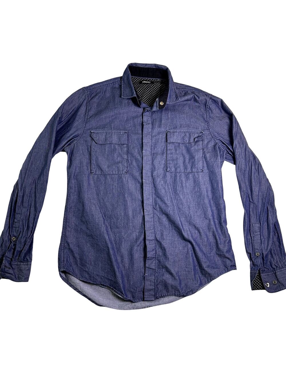 DKNY Denim Button Up Shirt Men's Medium Blue 90s Minimalist Classic Elevated